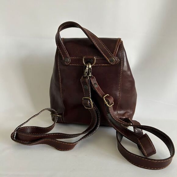 Robe di Firenze Leather Backpack Brown Italy Drawstring Flap Vintage Small main image 7